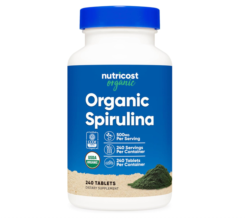 Espirulina orgánica Nutricost de 500 mg | 240 Comprimidos | Sin gluten, sin OMG