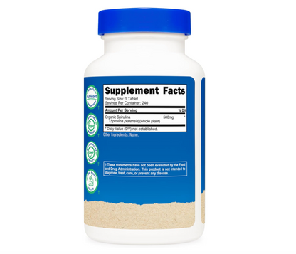 Espirulina orgánica Nutricost de 500 mg | 240 Comprimidos | Sin gluten, sin OMG