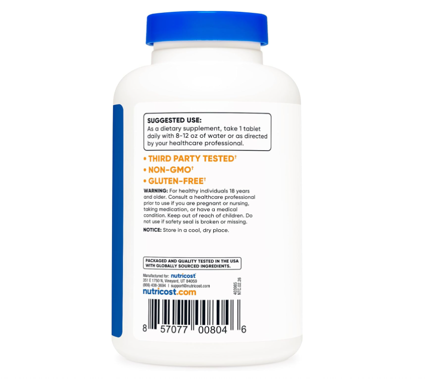 Cloruro de Sodio Nutricost 1000 mg | 240 Tabletas| Sin OMG, sin gluten