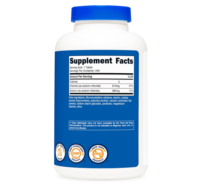 Cloruro de Sodio Nutricost 1000 mg | 240 Tabletas| Sin OMG, sin gluten
