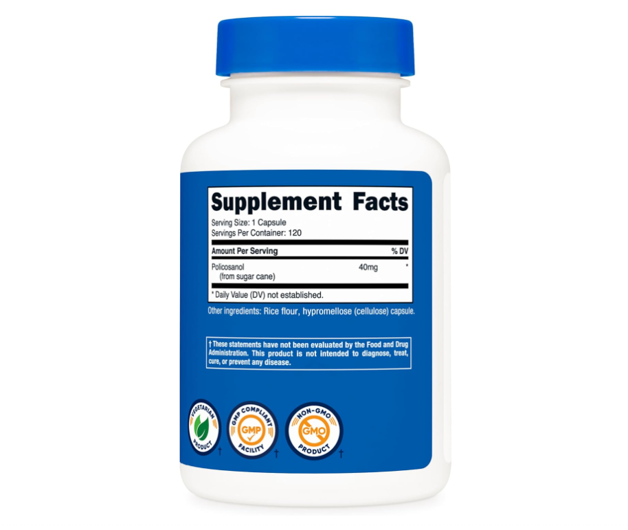 Policosanol Nutricost  40 mg | 120 Cápsulas | Sin gluten, sin OMG y apto para vegetarianos