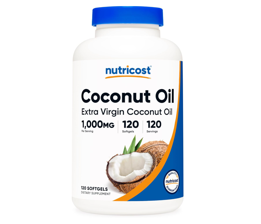 Aceite de Coco Nutricost 1000 mg | 120 Cápsulas| Sin gluten y sin OMG
