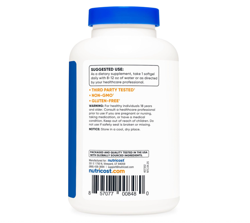 Aceite de Coco Nutricost 1000 mg | 120 Cápsulas| Sin gluten y sin OMG