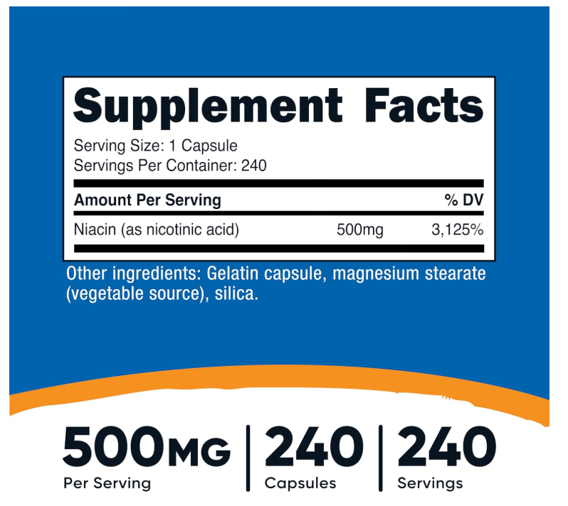 Niacina Nutricost (Vitamina B3) | 500mg | 240 Cápsulas