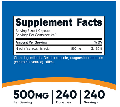 Niacina Nutricost (Vitamina B3) | 500mg | 240 Cápsulas