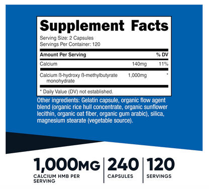 HMB (Beta-Hidroxi Beta-Metilbutirato)  Nutricost  | 1000 mg | 240 Cápsulas | Sin gluten y sin OGM