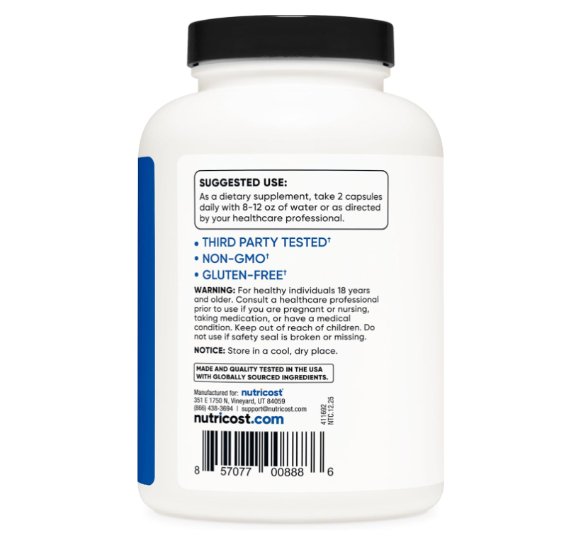 HMB (Beta-Hidroxi Beta-Metilbutirato)  Nutricost  | 1000 mg | 240 Cápsulas | Sin gluten y sin OGM