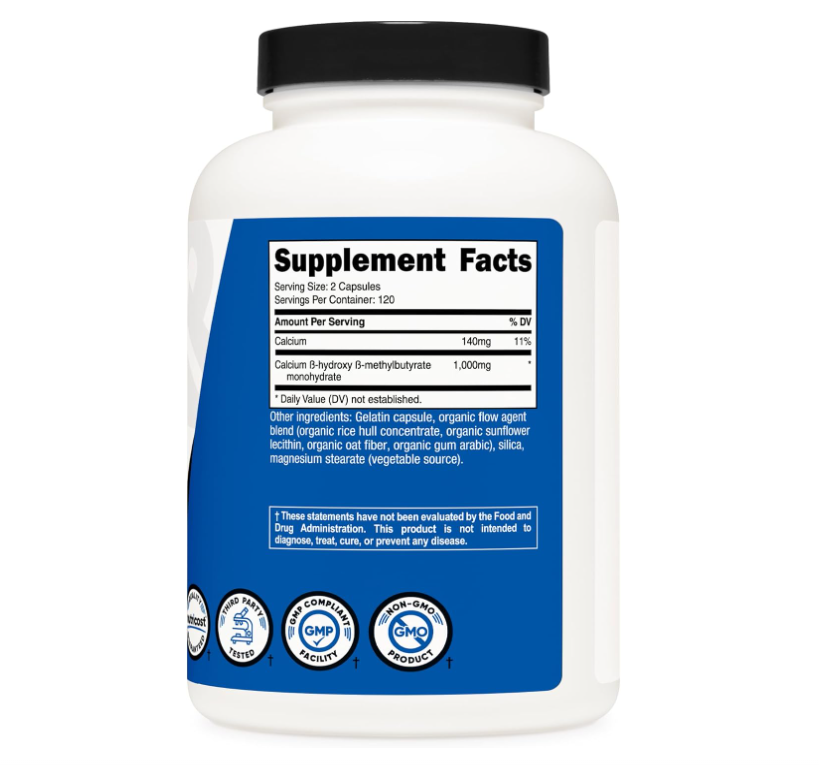 HMB (Beta-Hidroxi Beta-Metilbutirato)  Nutricost  | 1000 mg | 240 Cápsulas | Sin gluten y sin OGM