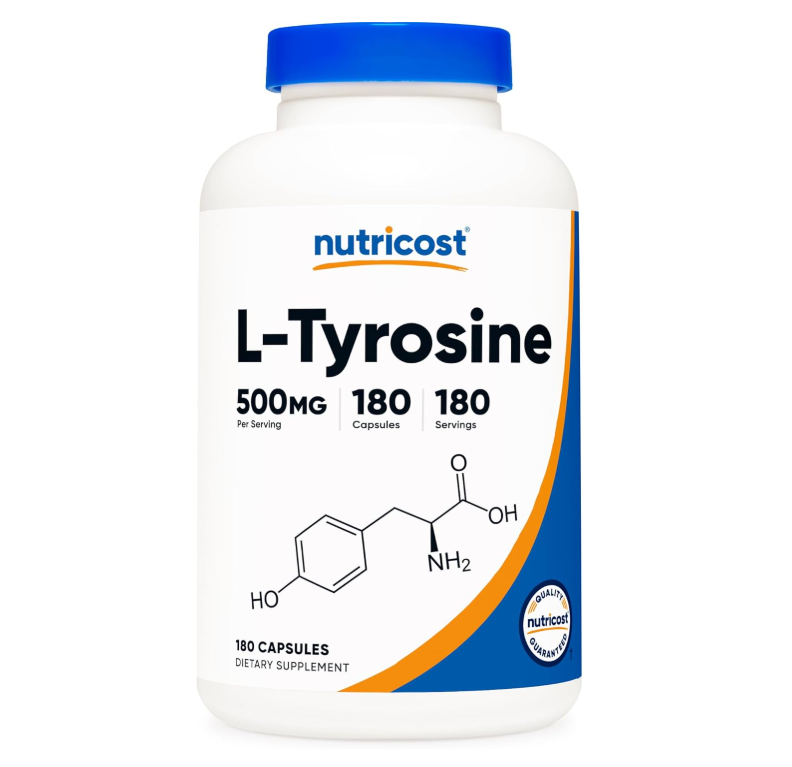 L-Tirosina Nutricost 500 mg | 180 Cápsulas | Sin gluten y sin OMG