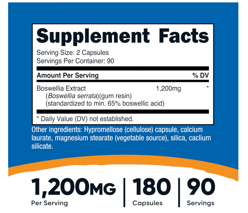 Boswellia Nutricost 1200mg | 180 Cápsulas Sin gluten y sin OMG