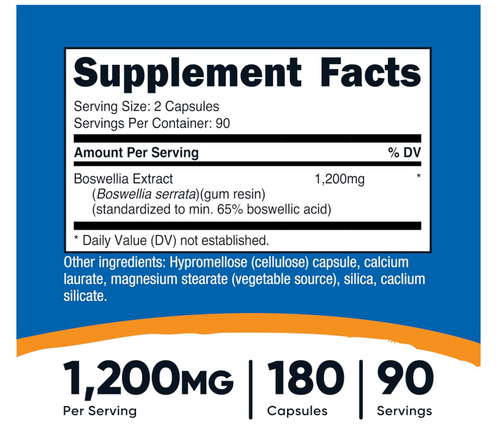 Boswellia Nutricost 1200mg | 180 Cápsulas Sin gluten y sin OMG