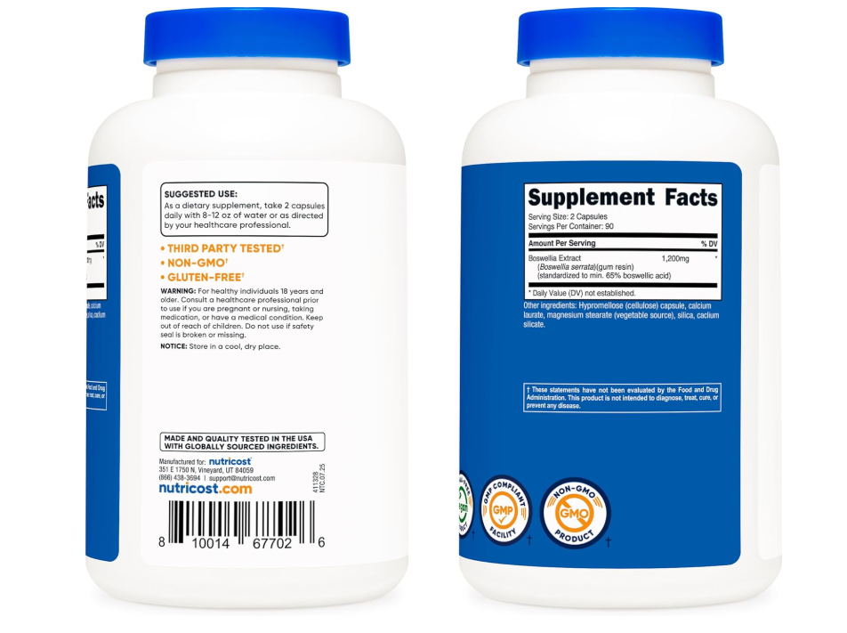 Boswellia Nutricost 1200mg | 180 Cápsulas Sin gluten y sin OMG