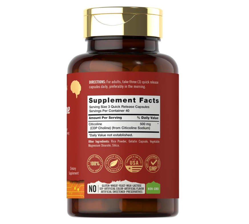 Citicolina Tahoe Nutritionals  | 500 mg | 120 Cápsulas | CDP colina | Grado terapéutico | Sin OMG y sin gluten