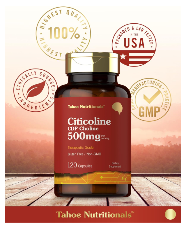 Citicolina Tahoe Nutritionals  | 500 mg | 120 Cápsulas | CDP colina | Grado terapéutico | Sin OMG y sin gluten