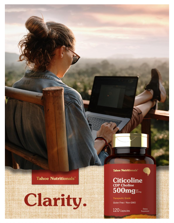 Citicolina Tahoe Nutritionals  | 500 mg | 120 Cápsulas | CDP colina | Grado terapéutico | Sin OMG y sin gluten