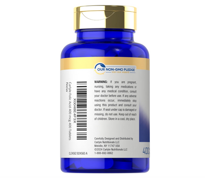 Ácido fólico Carlyle 400 mcg | 400 tabletas | Vegetariano, sin OMG