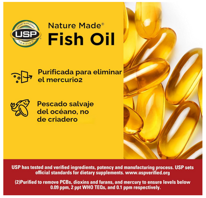 Aceite de Pescado Nature Made | Omega 3 |  1200 mg | 100 Uds | Apoyo cardíaco saludable