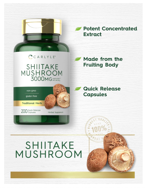 Shiitake Carlyle  3000mg | 200 cápsulas | Sin OMG, Sin gluten