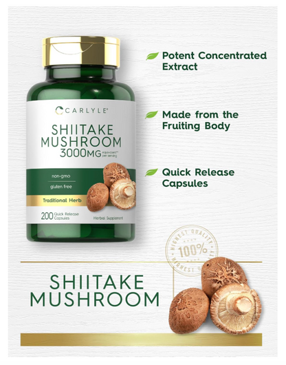 Shiitake Carlyle  3000mg | 200 cápsulas | Sin OMG, Sin gluten
