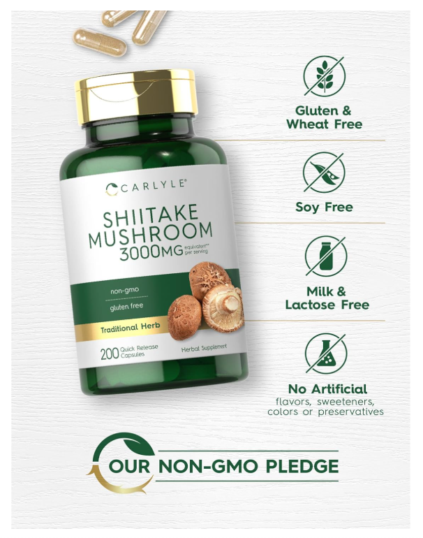 Shiitake Carlyle  3000mg | 200 cápsulas | Sin OMG, Sin gluten