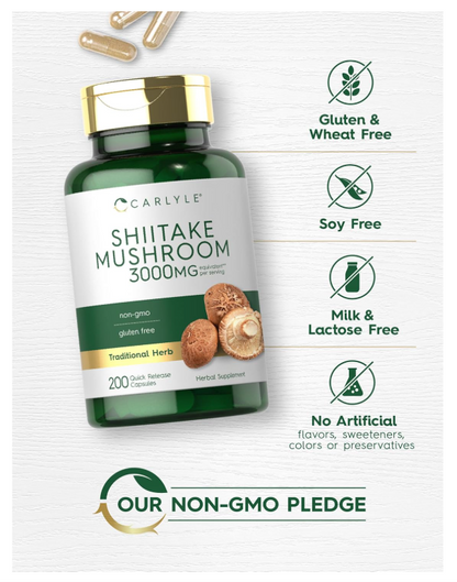 Shiitake Carlyle  3000mg | 200 cápsulas | Sin OMG, Sin gluten