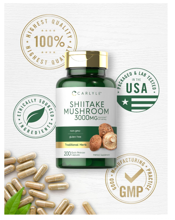 Shiitake Carlyle  3000mg | 200 cápsulas | Sin OMG, Sin gluten