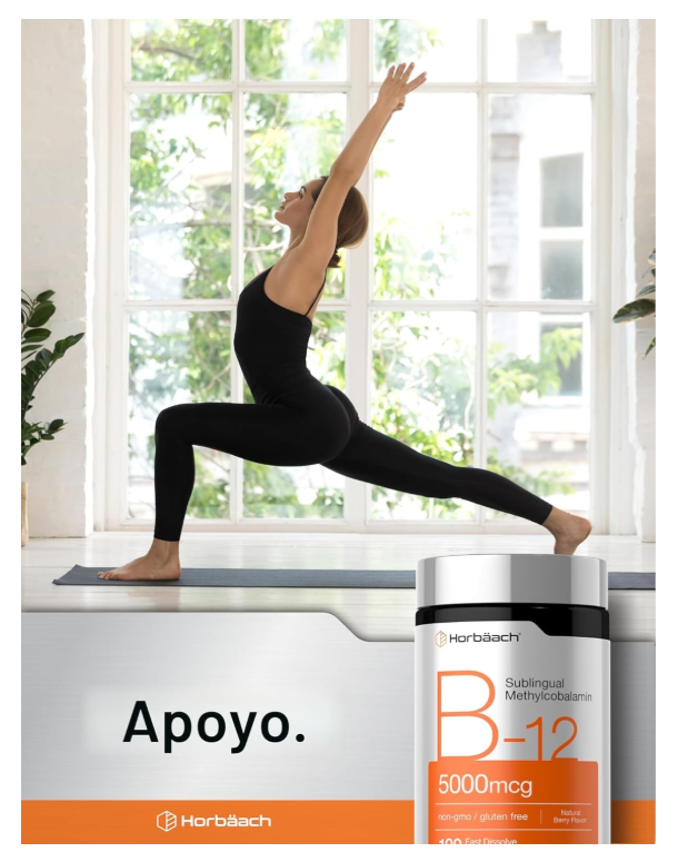 Vitamina B12 Horbäach | 5000 mcg | 120 Tabletas de Disolución Rápida | Metilcobalamina sublingual | Suplemento vegetariano, sin OGM y sin gluten