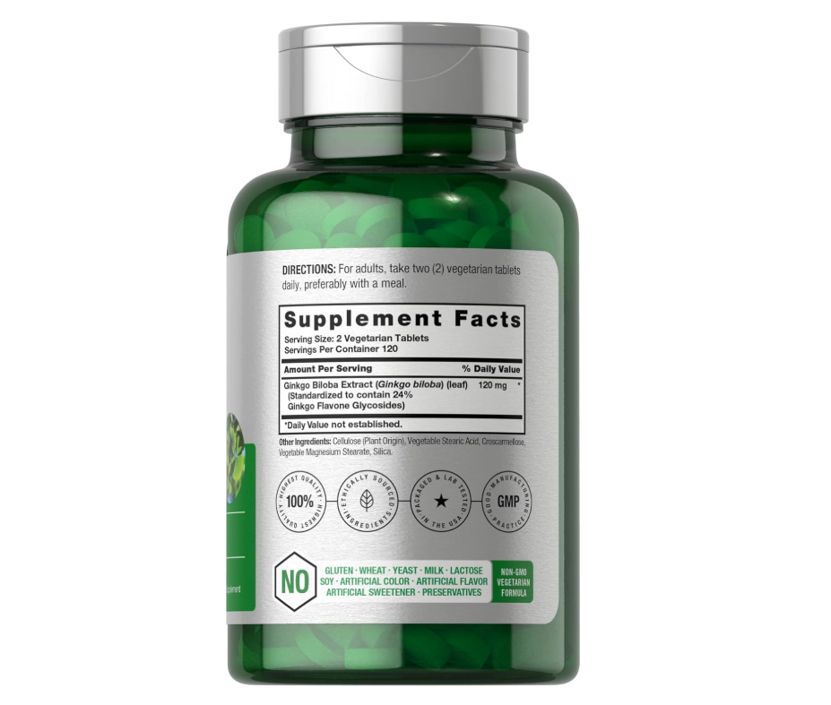 Ginkgo Biloba Horbäach 120 mg | 240 Tabletas | Con Glucósidos de Flavona | Vegetariano, Sin OMG y Sin Gluten
