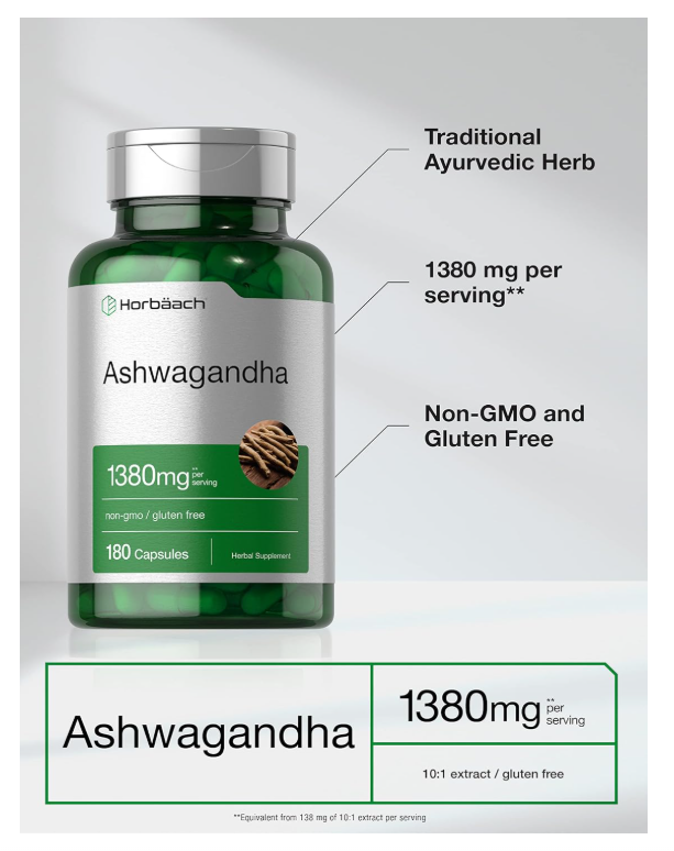 Ashwagandha Horbäach  | 180 Cápsulas | Sin OMG, Sin Gluten