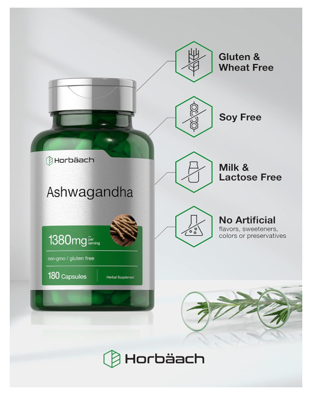 Ashwagandha Horbäach  | 180 Cápsulas | Sin OMG, Sin Gluten