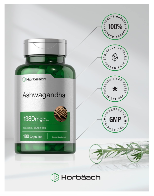 Ashwagandha Horbäach  | 180 Cápsulas | Sin OMG, Sin Gluten