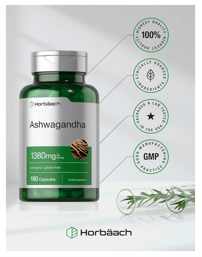 Ashwagandha Horbäach  | 180 Cápsulas | Sin OMG, Sin Gluten