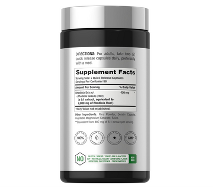Rhodiola Rosea Horbäach | 180 Unidades | Suplemento sin OMG, sin Gluten
