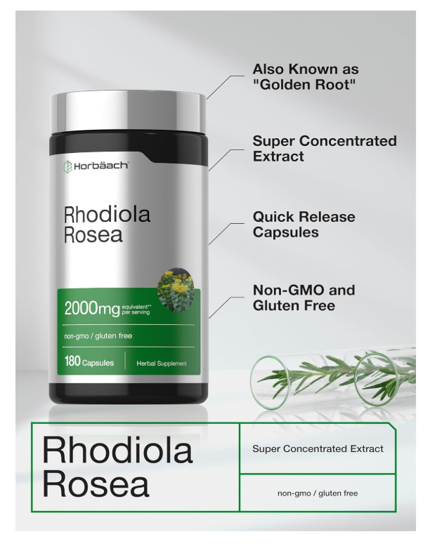 Rhodiola Rosea Horbäach | 180 Unidades | Suplemento sin OMG, sin Gluten