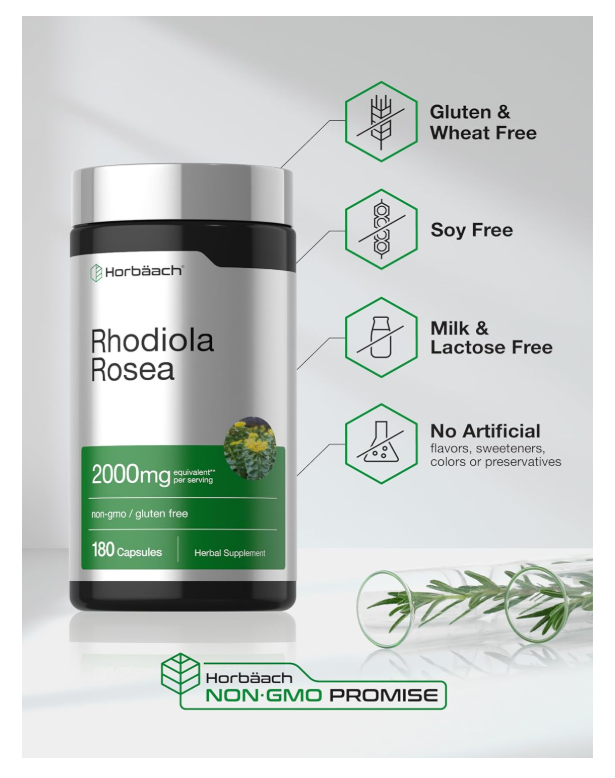 Rhodiola Rosea Horbäach | 180 Unidades | Suplemento sin OMG, sin Gluten