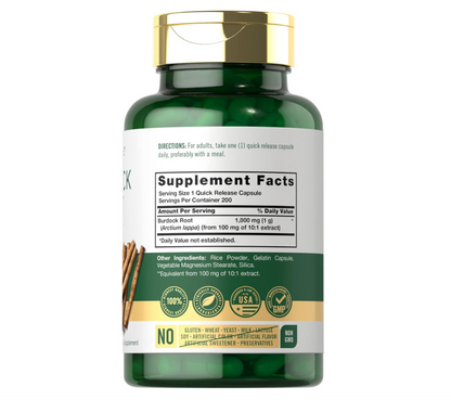 Raíz de Bardana Carlyle  | 1000 mg | 200 Cápsulas | Sin OMG y Sin Gluten | Extracto de Arctium Lappa