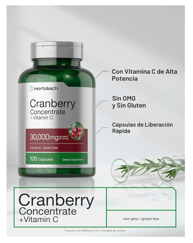 Arándano + Vitamina C Horbäach | 30,000 mg | 120 Cápsulas | Fórmula de Triple Potencia | Sin OMG