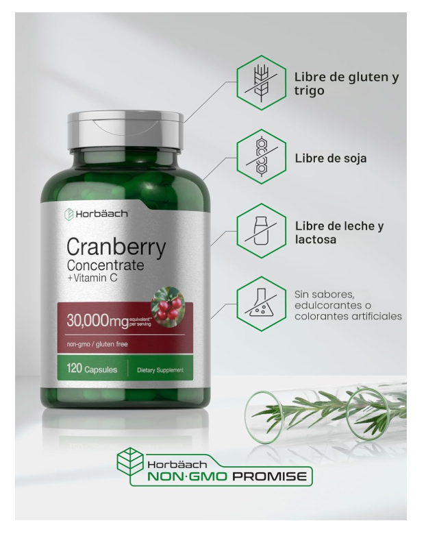 Arándano + Vitamina C Horbäach | 30,000 mg | 120 Cápsulas | Fórmula de Triple Potencia | Sin OMG
