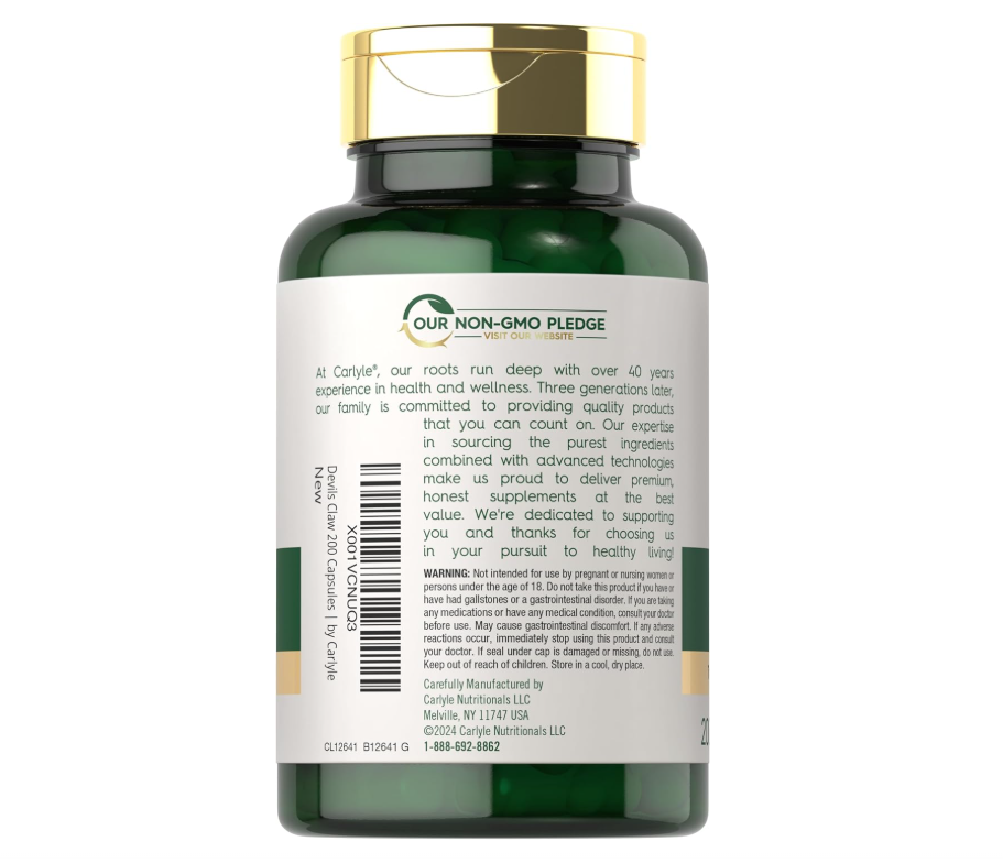 Garra de Diablo 2000mg Carlyle | 200 Cápsulas | Fórmula sin OMG y sin Gluten