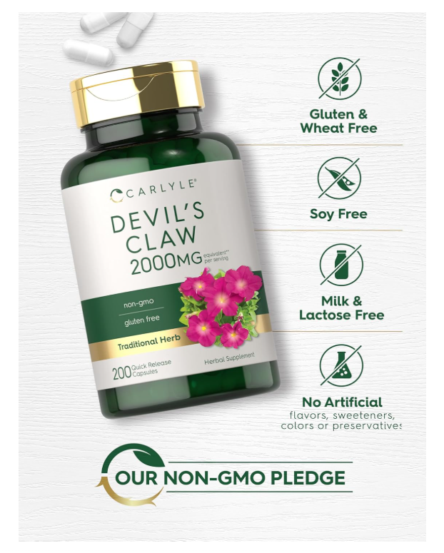 Garra de Diablo 2000mg Carlyle | 200 Cápsulas | Fórmula sin OMG y sin Gluten