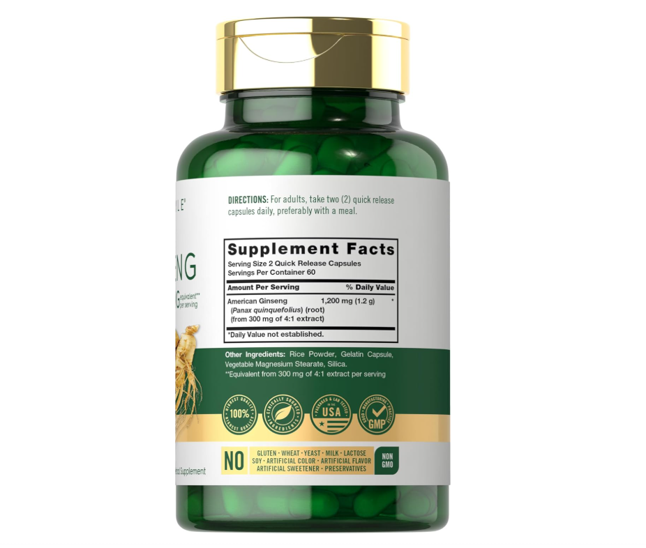 Ginseng Carlyle  | 120 Cápsulas | Para Hombres y Mujeres | Sin OMG y Sin Gluten