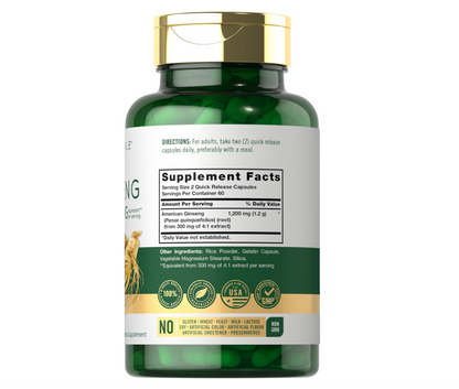 Ginseng Carlyle  | 120 Cápsulas | Para Hombres y Mujeres | Sin OMG y Sin Gluten