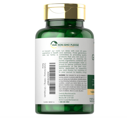 Ginseng Carlyle  | 120 Cápsulas | Para Hombres y Mujeres | Sin OMG y Sin Gluten