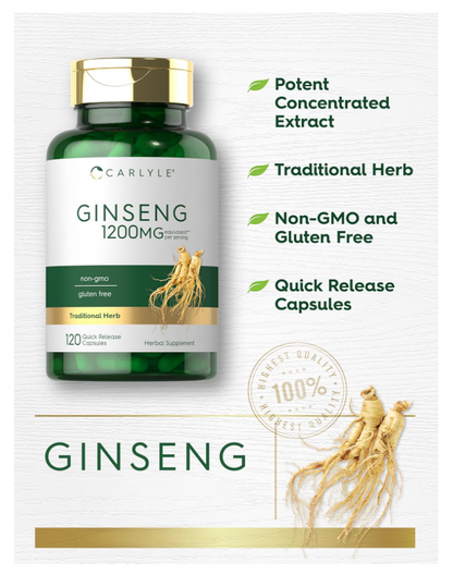 Ginseng Carlyle  | 120 Cápsulas | Para Hombres y Mujeres | Sin OMG y Sin Gluten