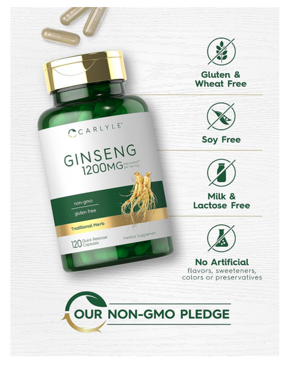 Ginseng Carlyle  | 120 Cápsulas | Para Hombres y Mujeres | Sin OMG y Sin Gluten
