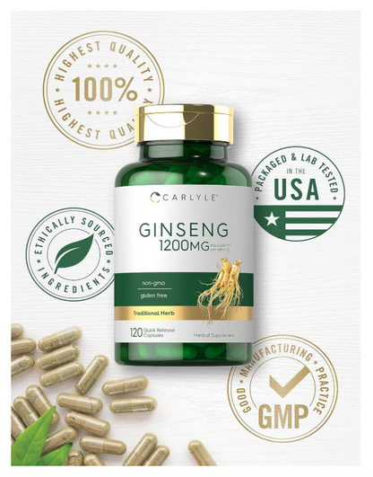 Ginseng Carlyle  | 120 Cápsulas | Para Hombres y Mujeres | Sin OMG y Sin Gluten