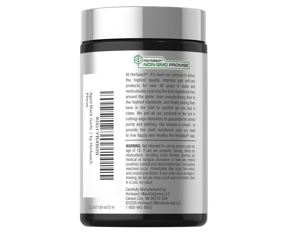 Ajo Envejecido Horbäach 1500mg | 60 Unidades | Sin Organismos Modificados Genéticamente, Sin Gluten
