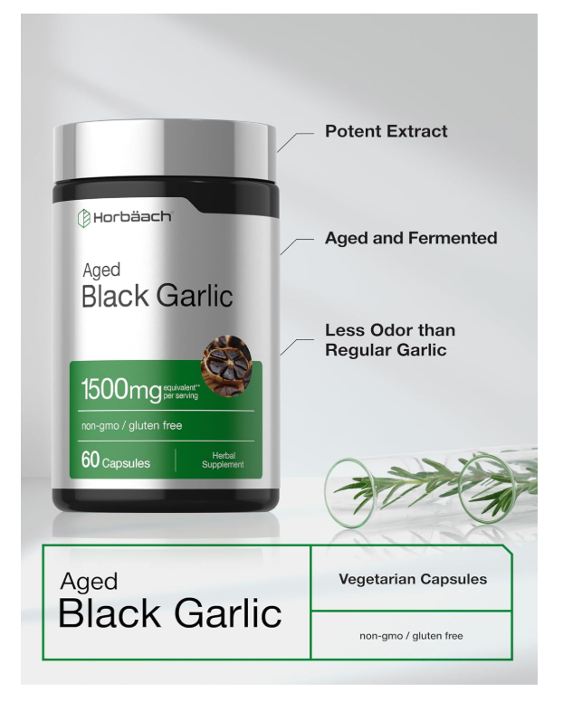 Ajo Envejecido Horbäach 1500mg | 60 Unidades | Sin Organismos Modificados Genéticamente, Sin Gluten
