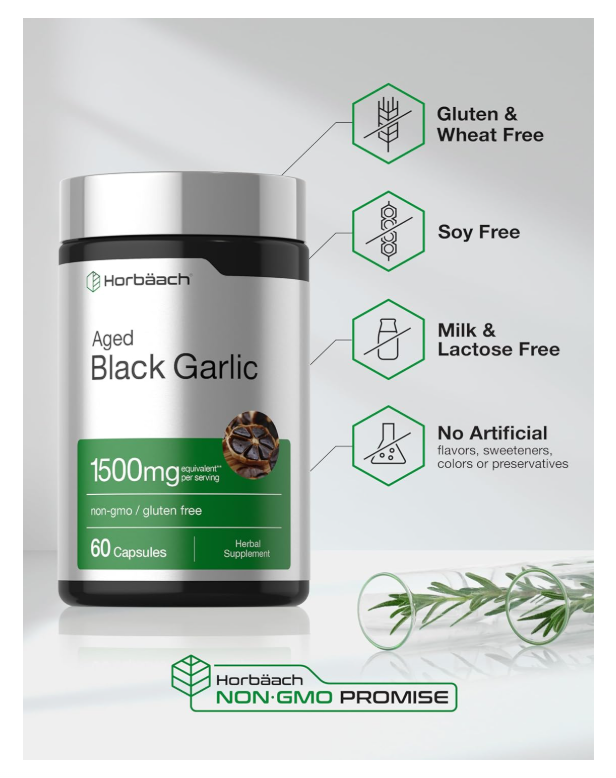 Ajo Envejecido Horbäach 1500mg | 60 Unidades | Sin Organismos Modificados Genéticamente, Sin Gluten