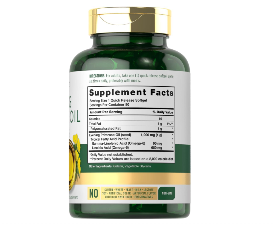 Aceite de Onagra Carlyle | 1000 mg | 80 Cápsulas  | Sin OMG y Sin Gluten